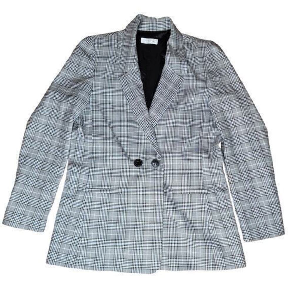 Anine Bing Madeleine Blazer Grey/Blue Plaid size Small Classic Double Breasted‎ - Picture 2 of 10